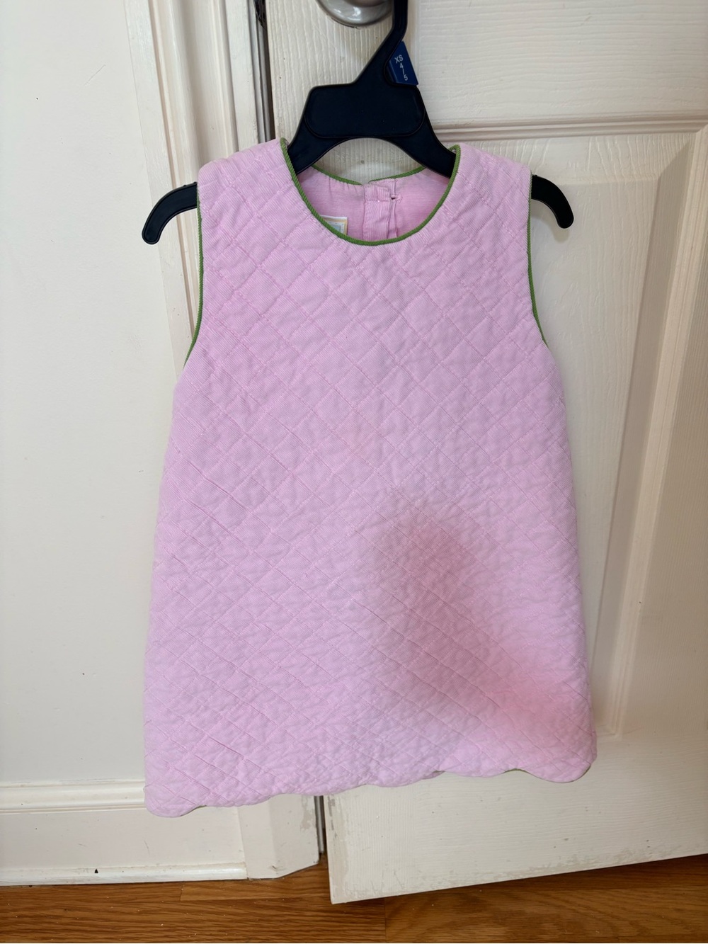 Little English Pink Quilted Dress with Green Piping
